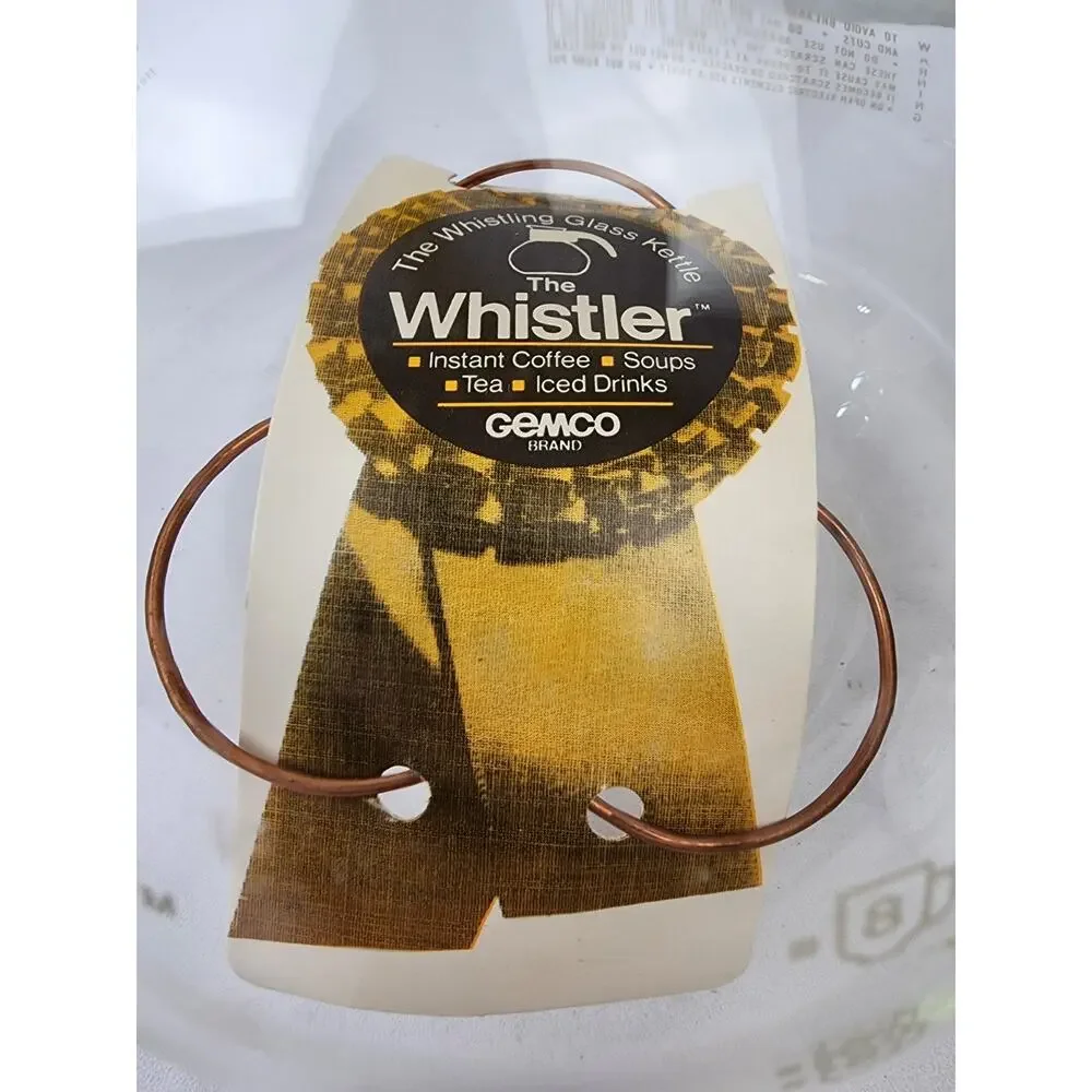 Gemco The Whistler Glass Kettle Pot 8c Yellow/White Handle w/Metal Grid NWT - Picture 5 of 8